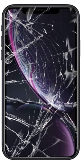 iPhone com tela quebrada antes do reparo na FTECH